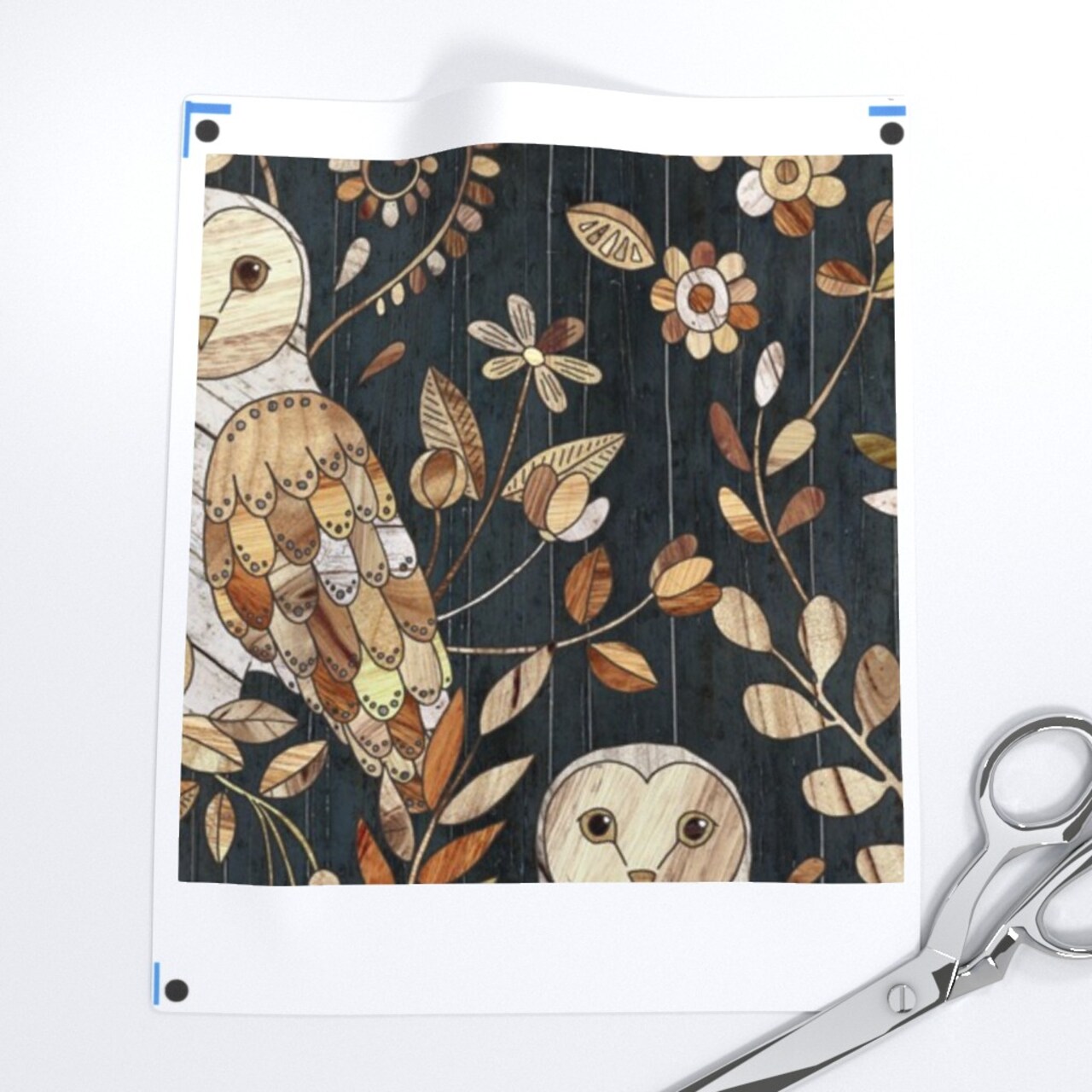 Barn Owl Collage Large Owls Wood Nature Night Modern Farmhouse Custom Printed Fabric by Spoonflower Various Fabrics by the Yard or Fat Quarter